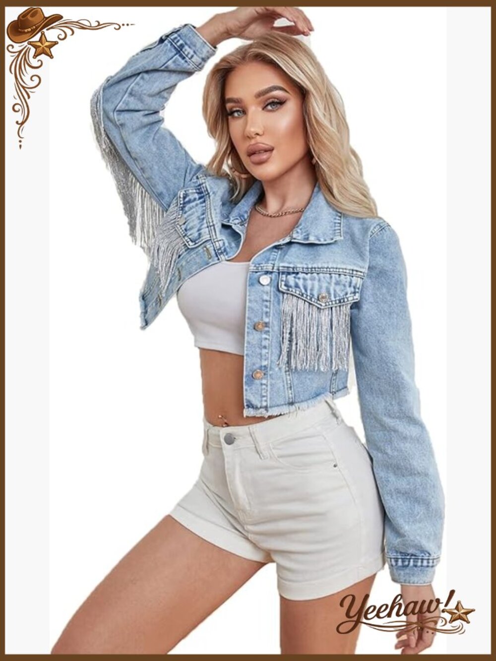 Crop Denim Jacket Tassel Fringe Casual Jean Coat